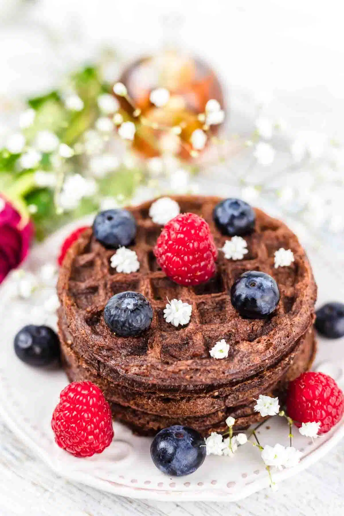 Best Chocolate Chaffle with raspberries and blueberries