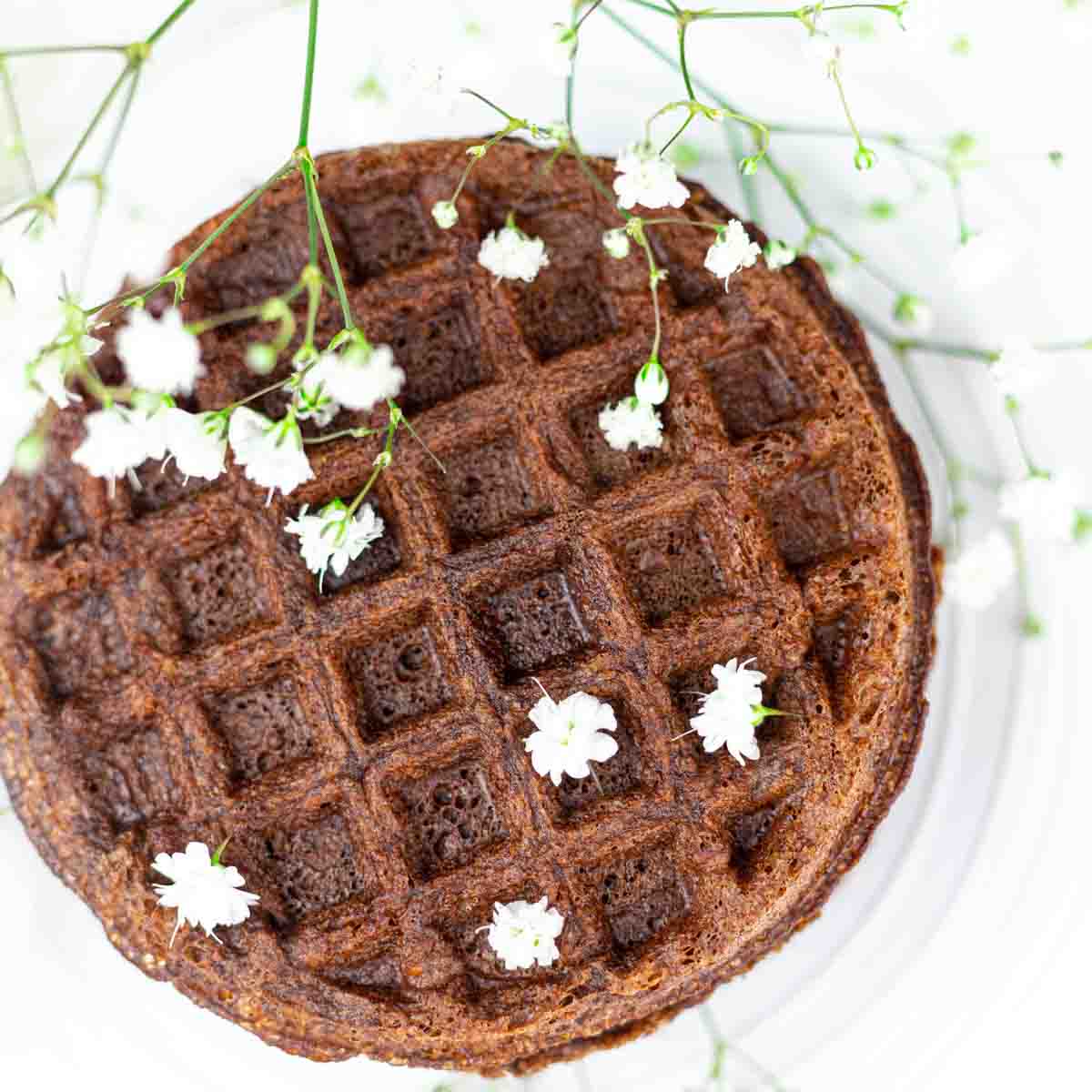 Best Chocolate Chaffle close up with edible flowers