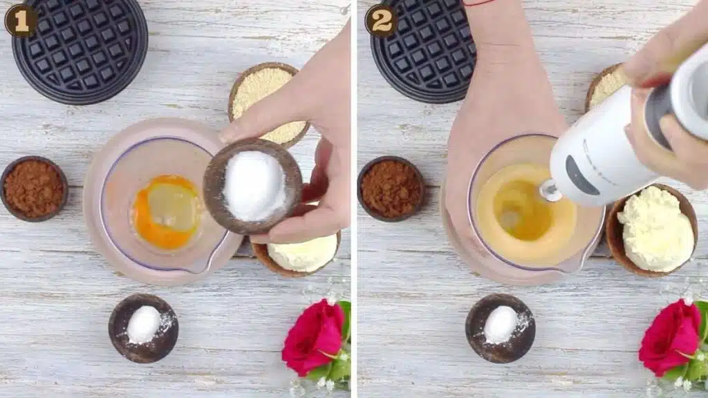 Keto Chocolate Chaffle whisking egg with sweetener