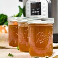 Bone Broth made in an Instant pot stored in Mason Jars
