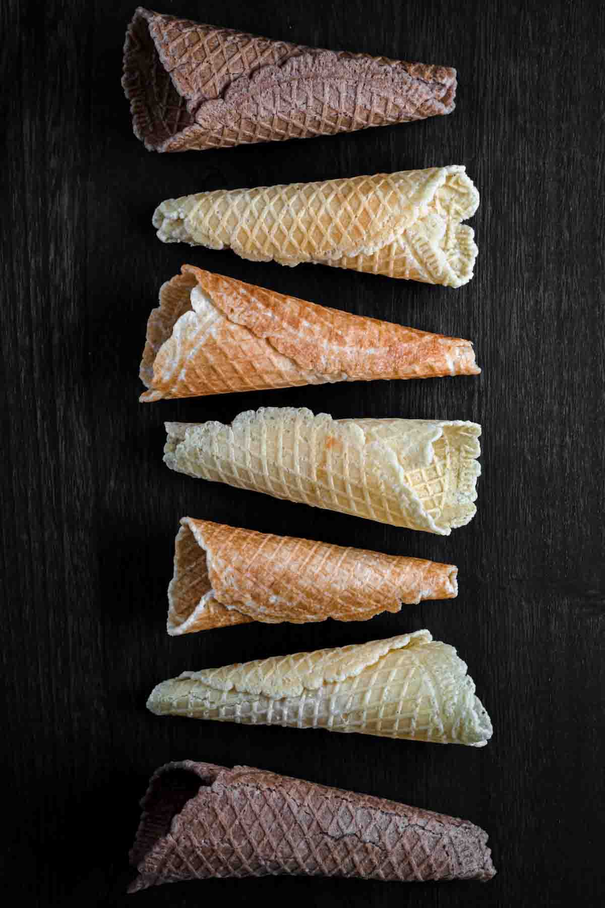 Homemade Sugar-Free Keto Ice Cream Cones on a wooden board