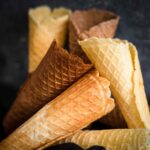 Homemade Sugar Free Keto Ice Cream Cones scattered on top of each other