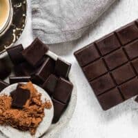 Sugar-Free Homemade Chocolate Bars on a grey background