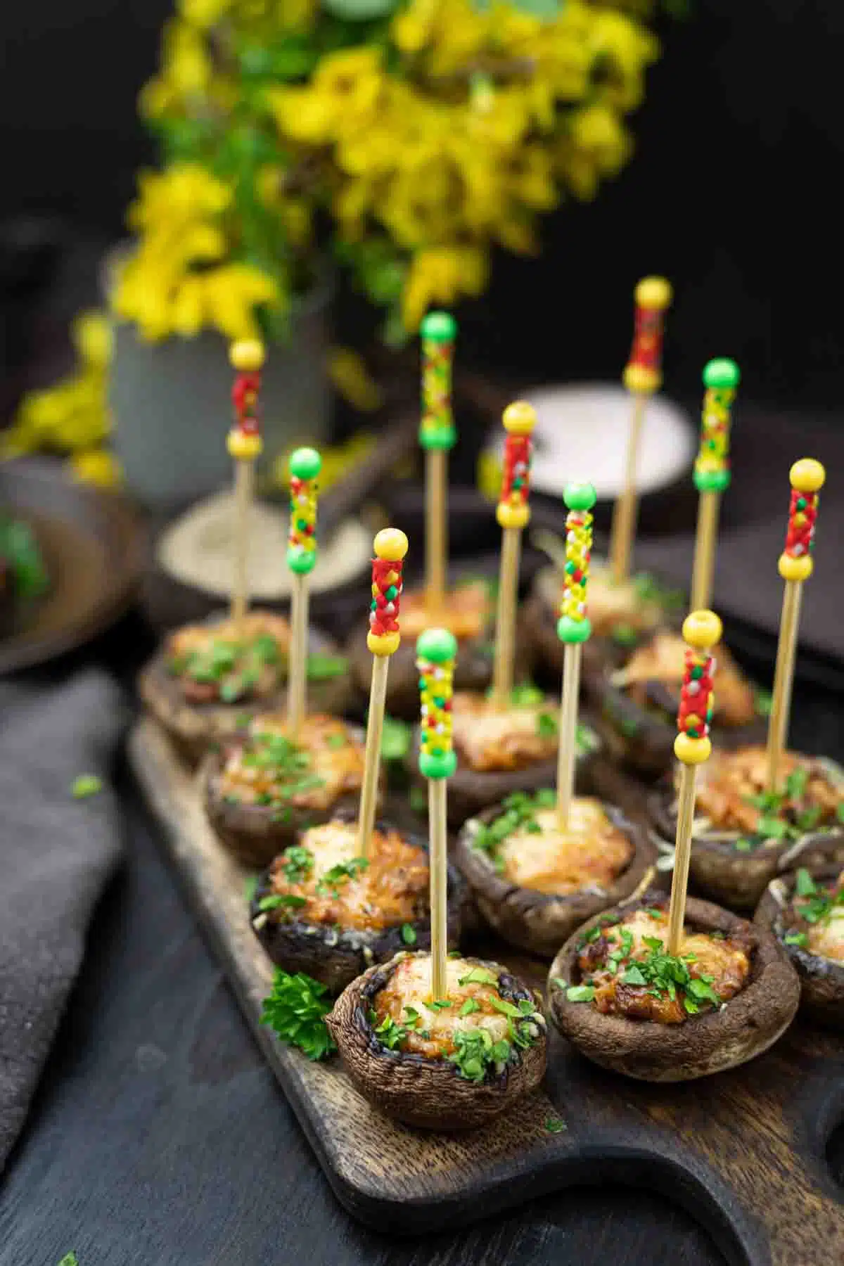 Keto Party Stuffed Mushrooms loaded with packed with delicious bolognese sauce