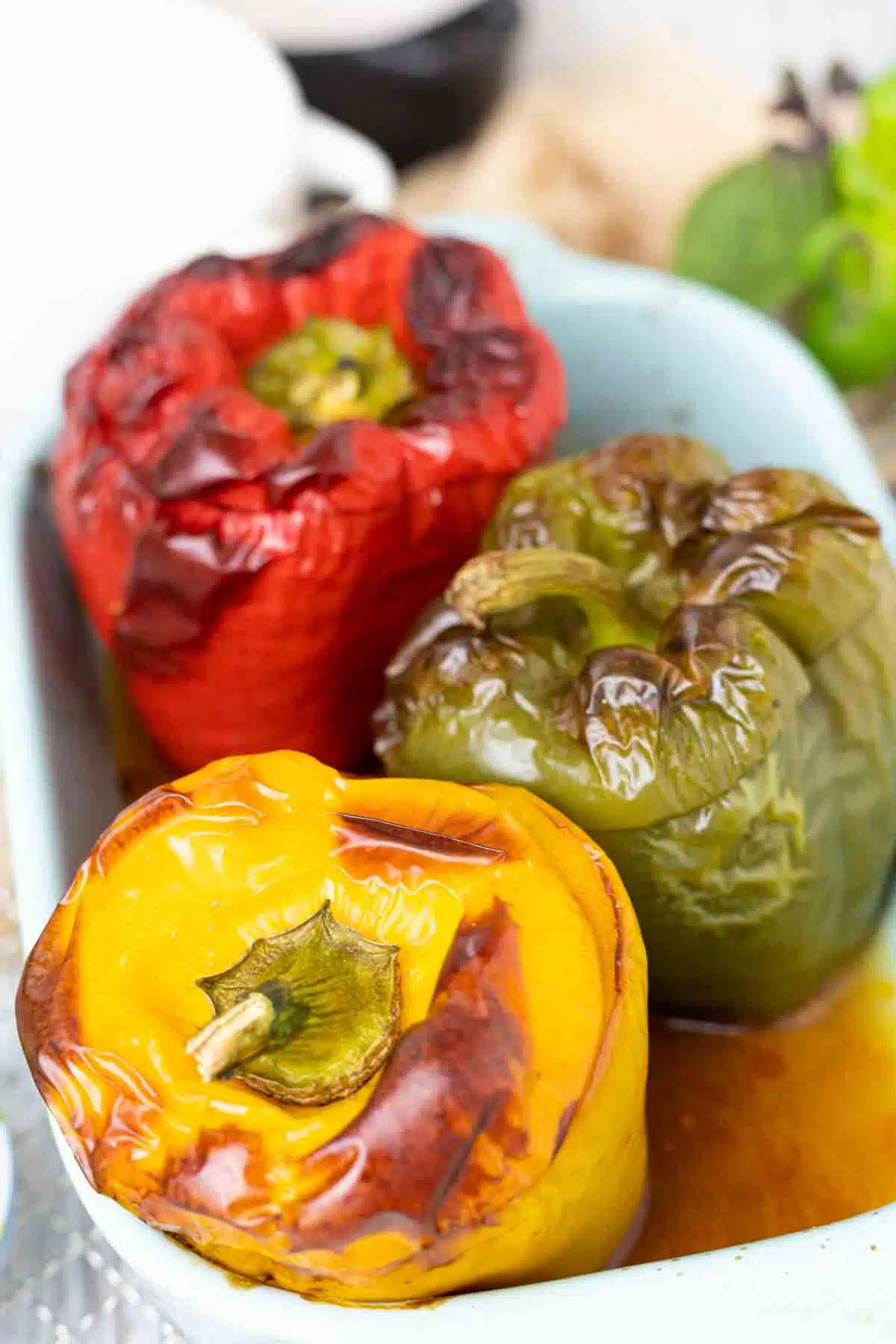 Low Carb Stuffed peppers in a baking dish