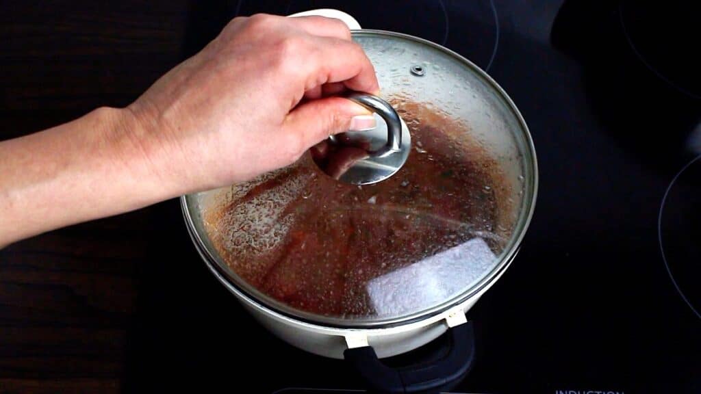 Sugar-Free Marinara Sauce cooking on a stove