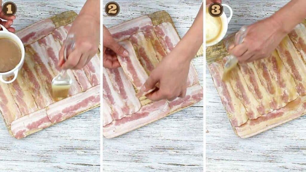 Keto Candied Bacon Twists glazing all