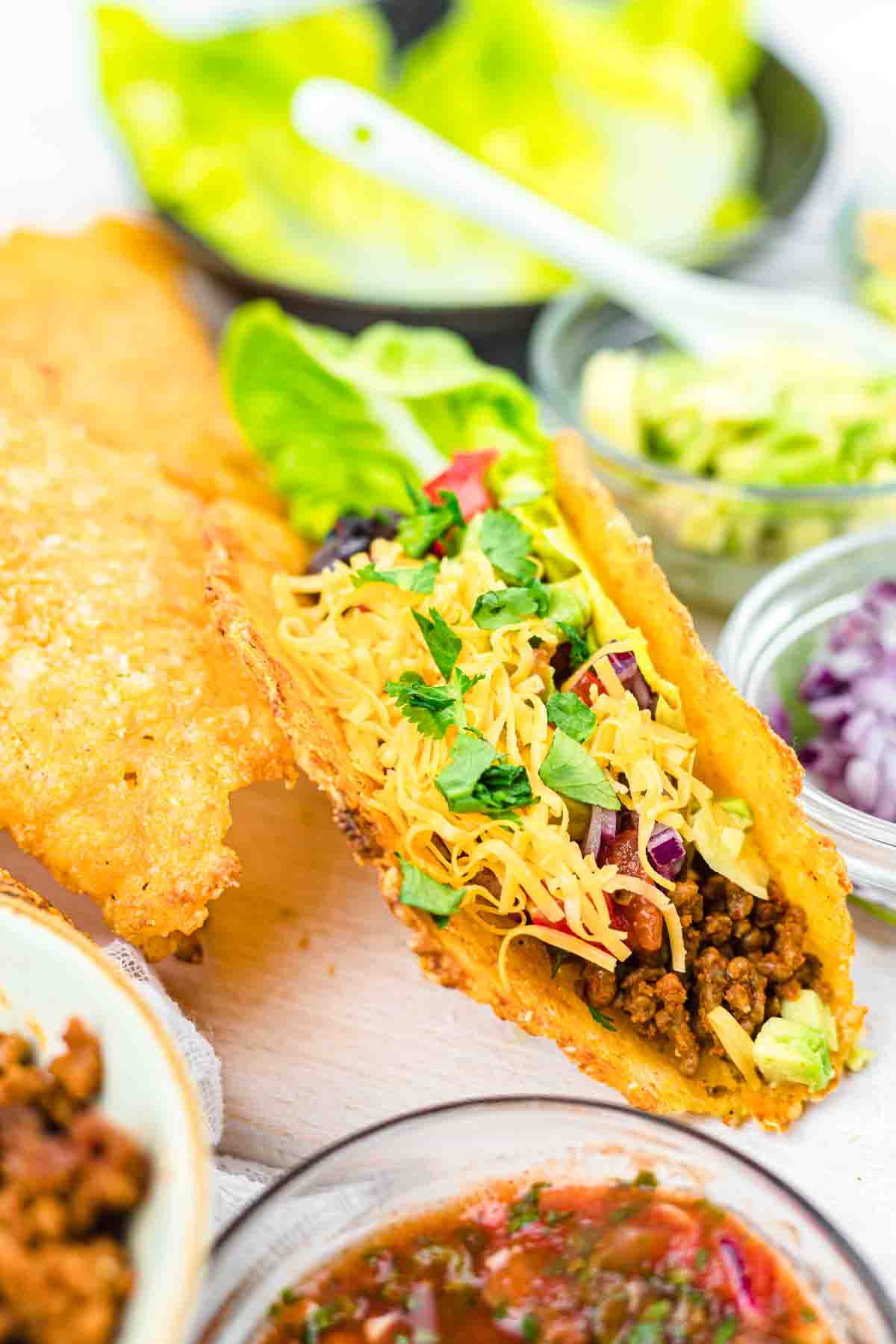 Ground Beef Keto Tacos with cheddar cheese