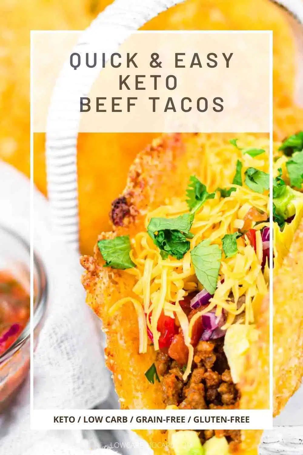 Keto Tacos with Ground Beef served in a white basket