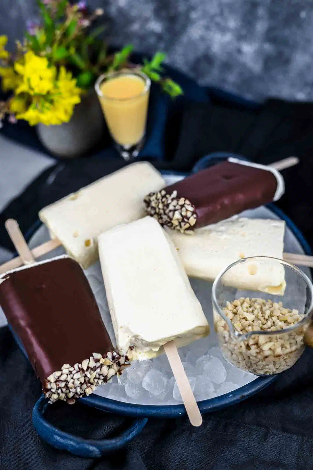 Healthy Popsicles with and without chocolate magic dip