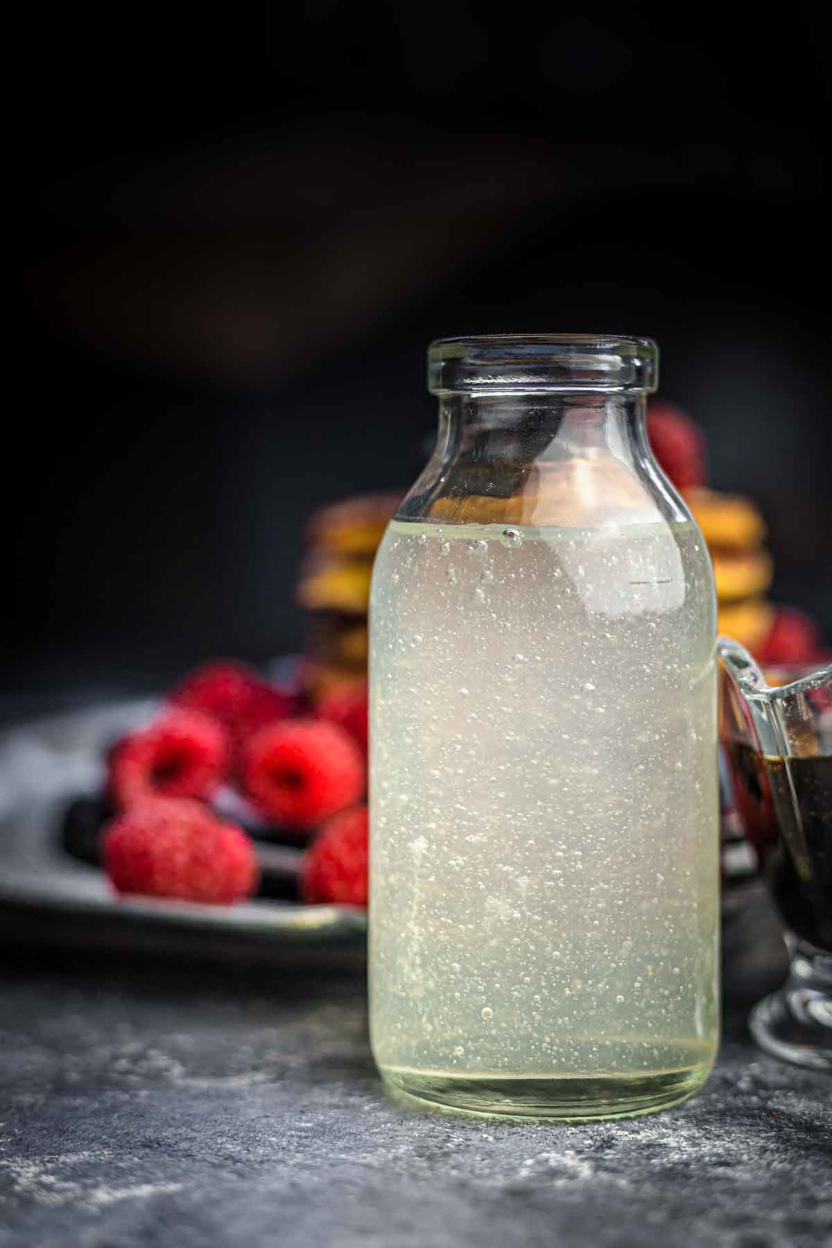 Simple Syrup for Cocktails in a glass bottle