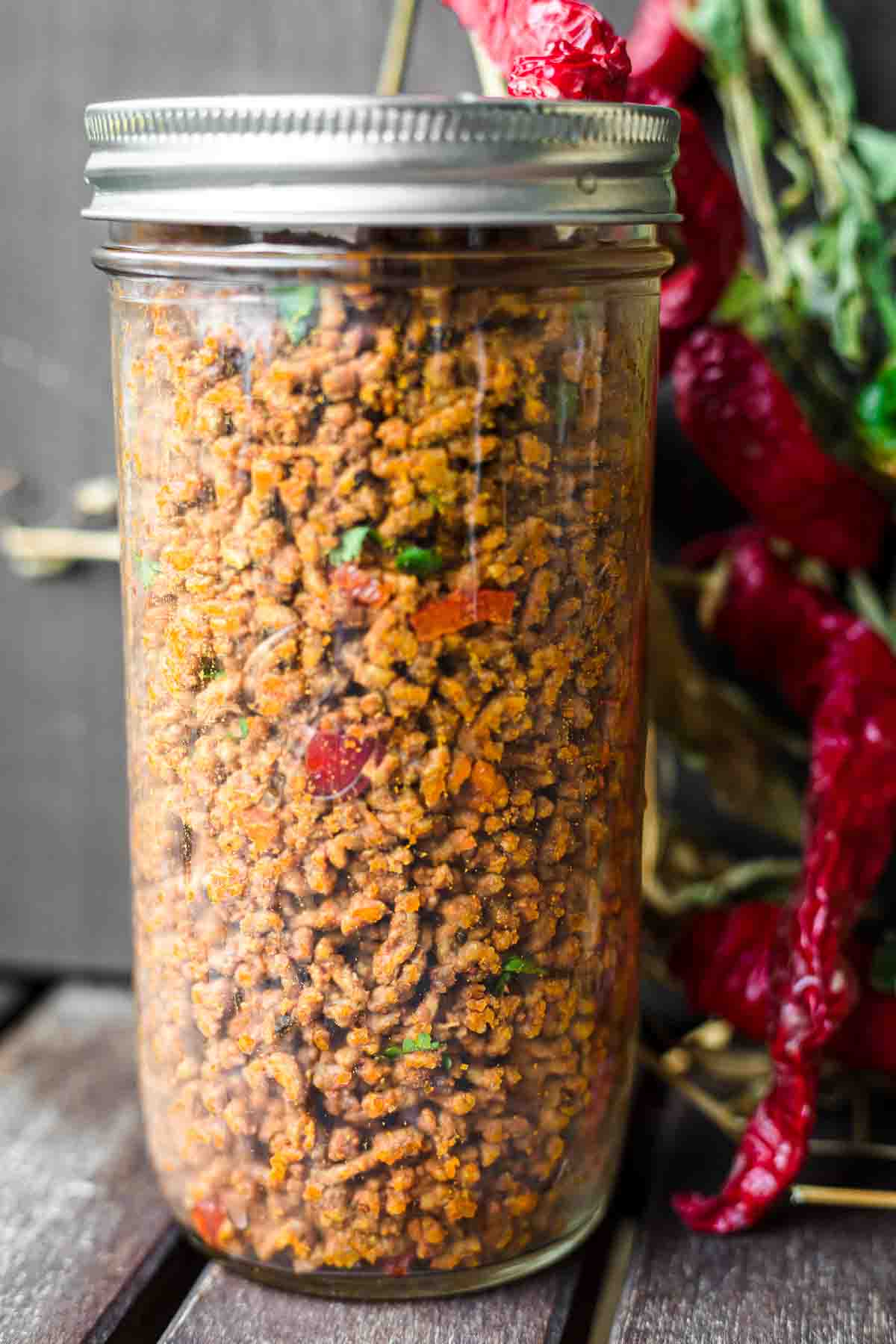 Mexican Ground Beef Recipe stored in a mason Jar
