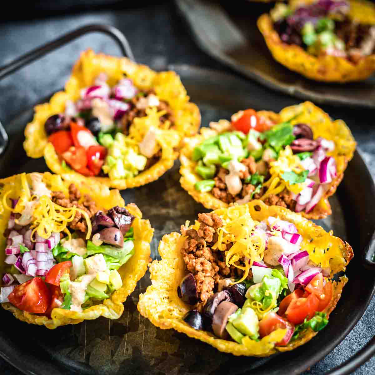Keto Taco Recipe served as an appetizer on a black plate