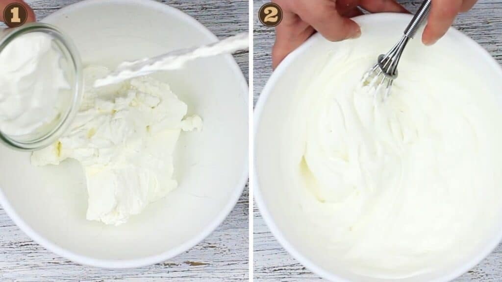 Healthy Popsicles whisking cream and yogurt in