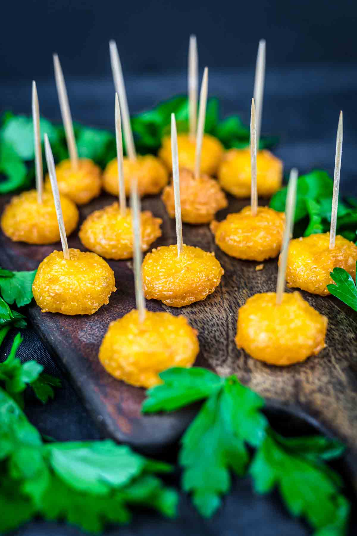 Fried Cheddar Cheese Balls with sticks