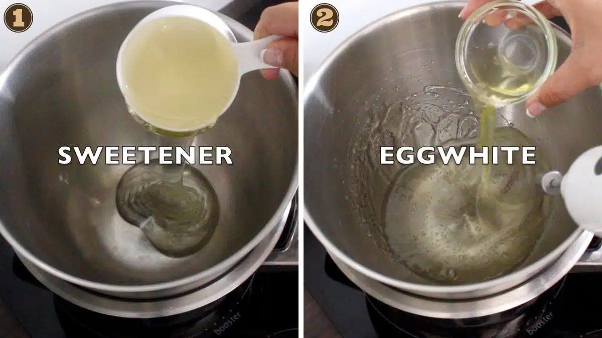 Sugar Free Meringues warming up sweetener and egg white