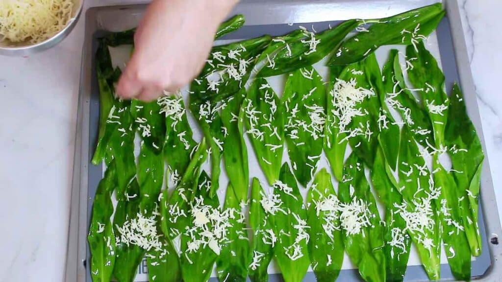Recipe with Wild Garlic spread on a baking sheet