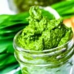 Ramp Pesto stored inside mason jar open