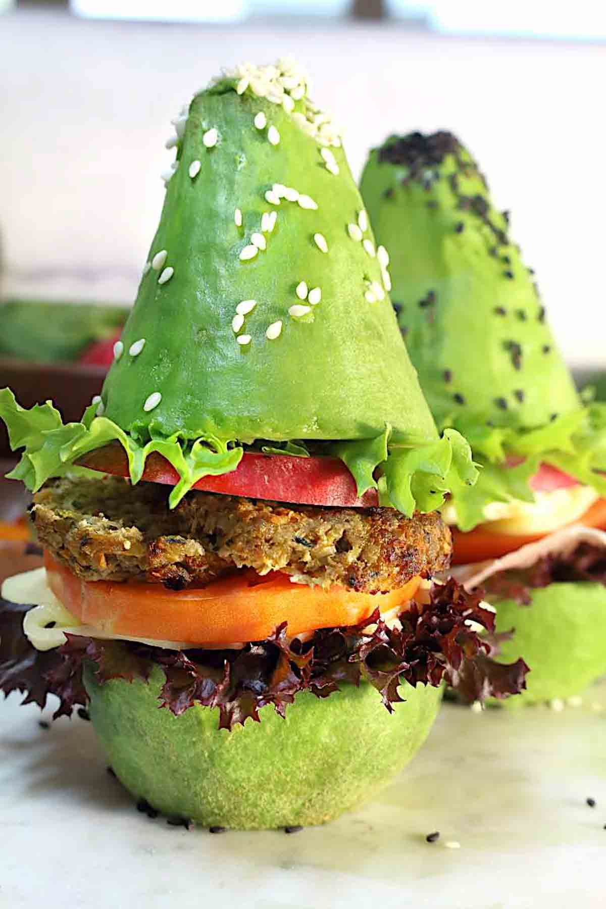 Avocado Burger sprinkles with sesame seeds.