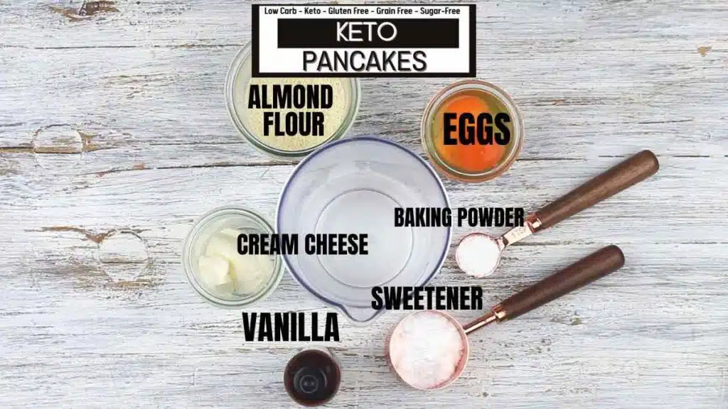 Ingredients needed for Keto Pancakes.