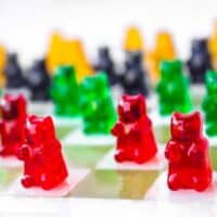 Sugar-Free Gummy Bears placed onto a chess board.