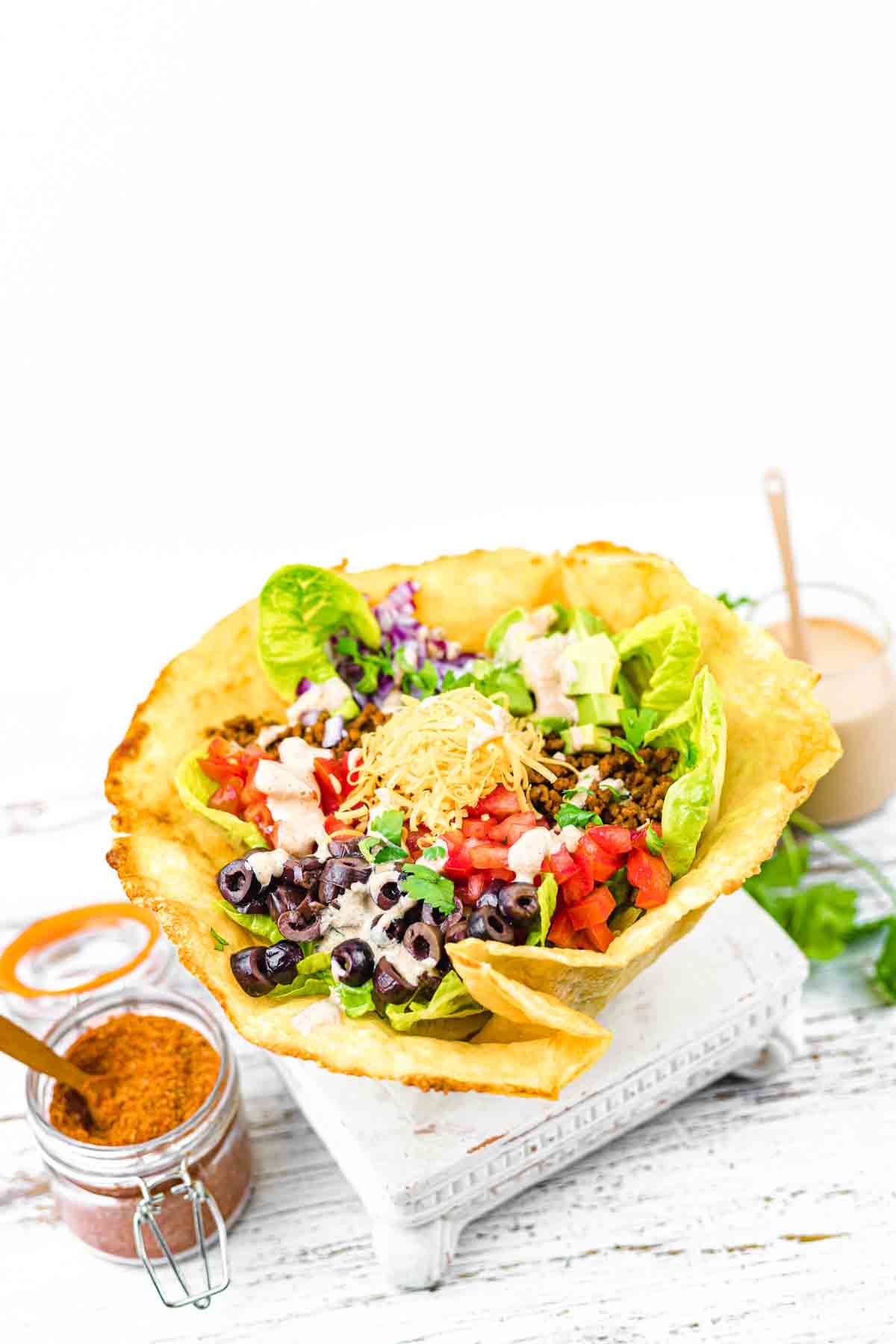 Low Carb Taco Salad with dressing on the side.