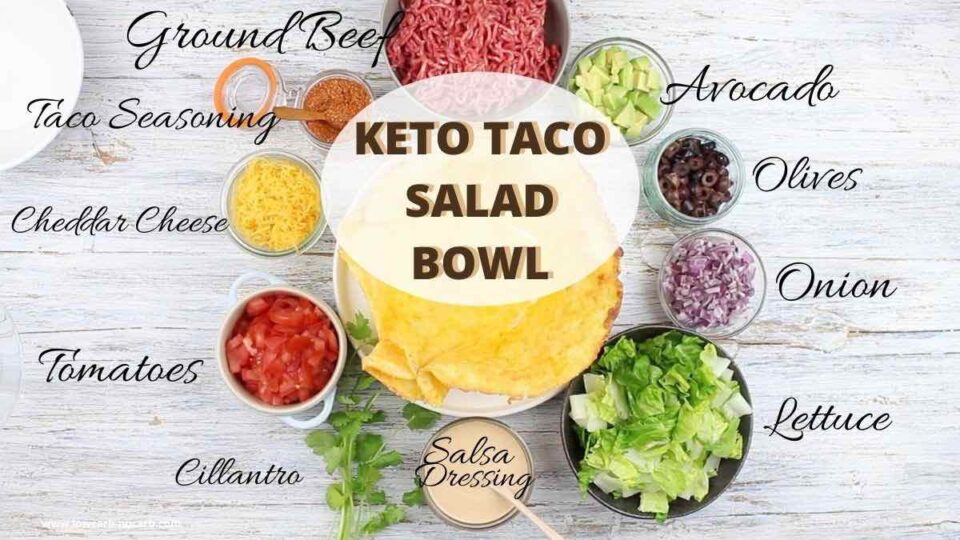 Keto Taco Salad Bowl with Mexican Ground Beef - Low Carb No Carb