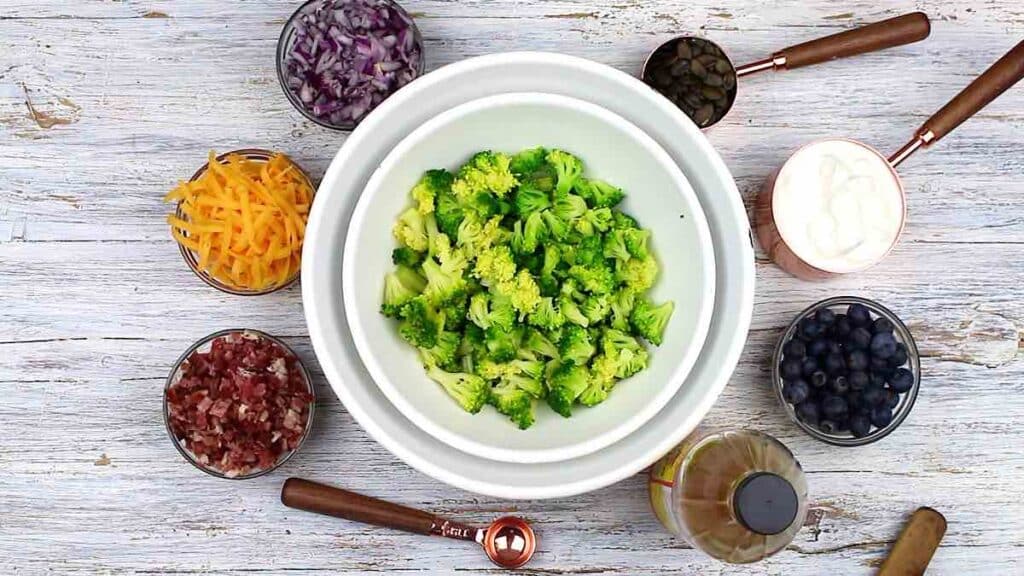 Keto Broccoli Salad steamed florets inside a bowl.