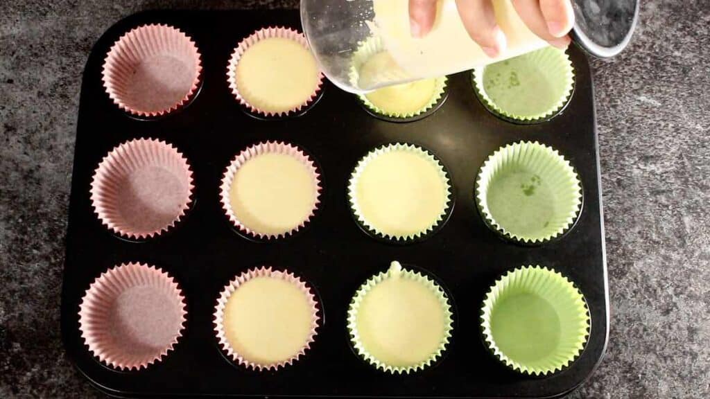 Sugar Free Cupcakes filling liners with batter.