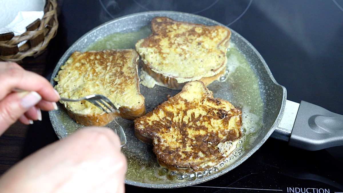 Keto French Bread frying on a pan.