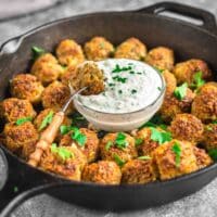 Low Carb Sausage Balls with ranch dressing in the middle.