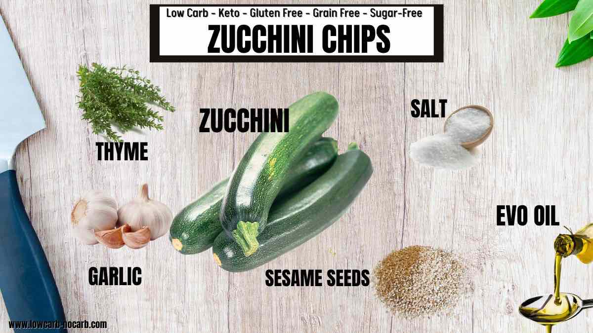 Ingredients needed for zucchini chips in dehydrator.