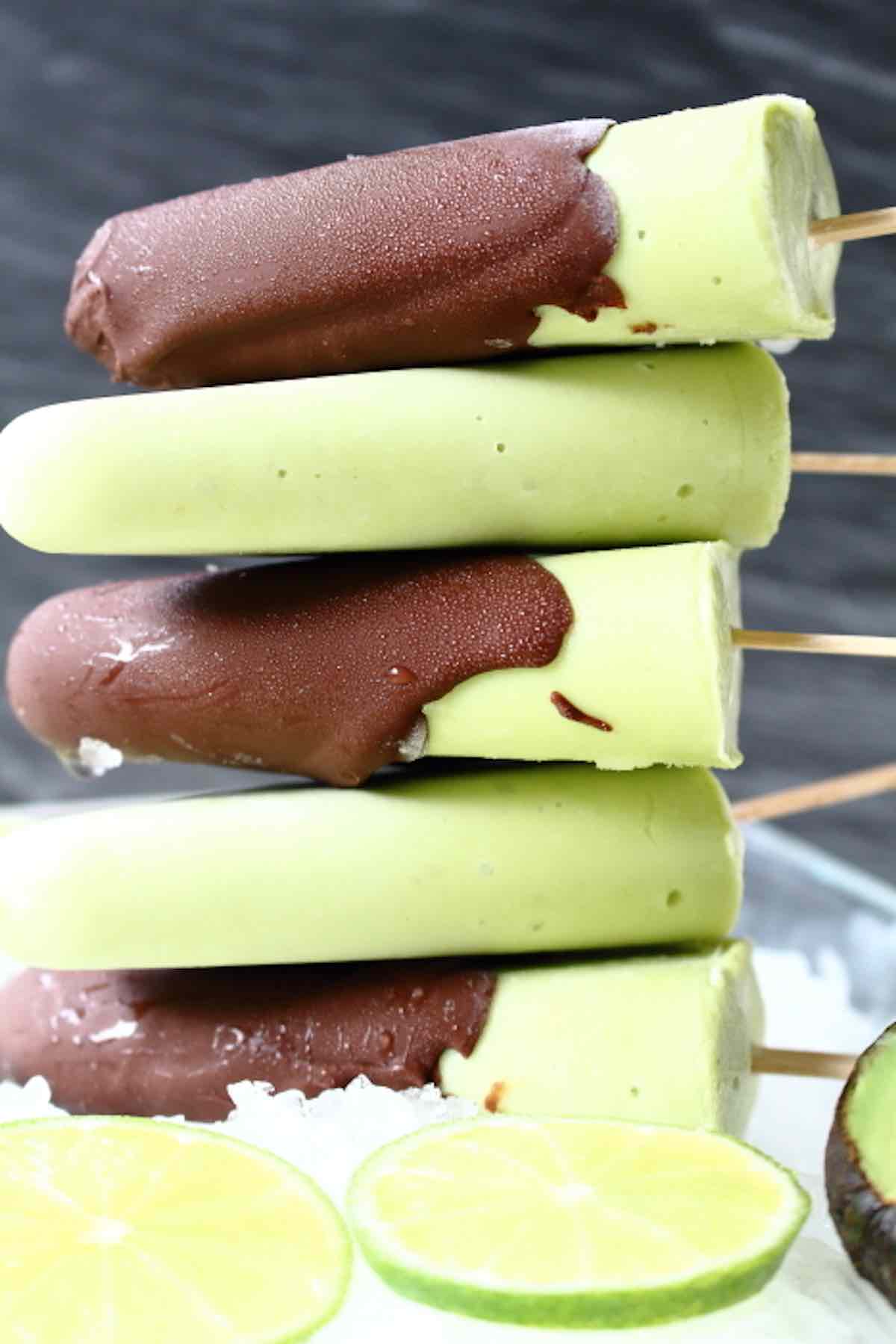 keto popsicles with chocolate coating.