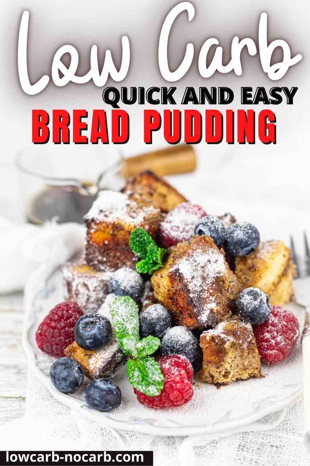 Low Carb Bread Pudding served on a white plate.