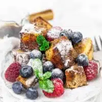 French Toast Casserole with fresh mint and berries.
