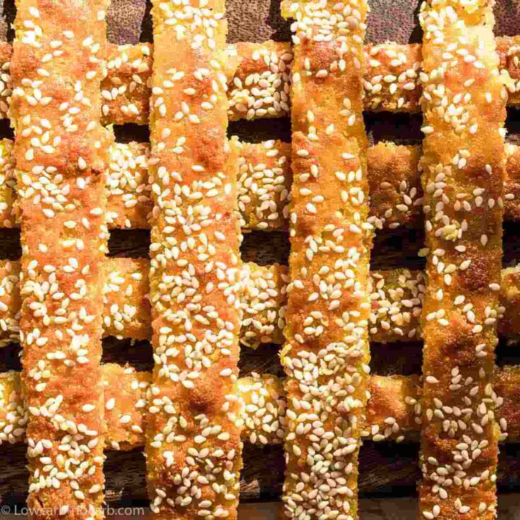 Breadsticks stack onto a checkered style.