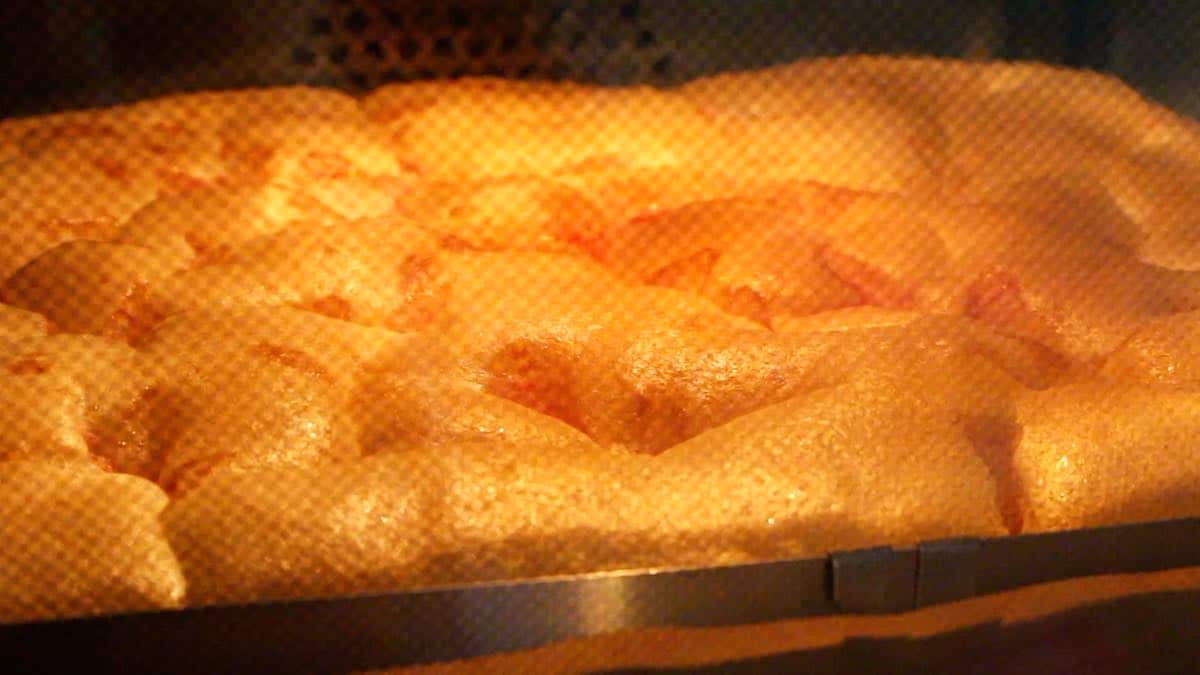 Keto Strawberry Cake in the oven.