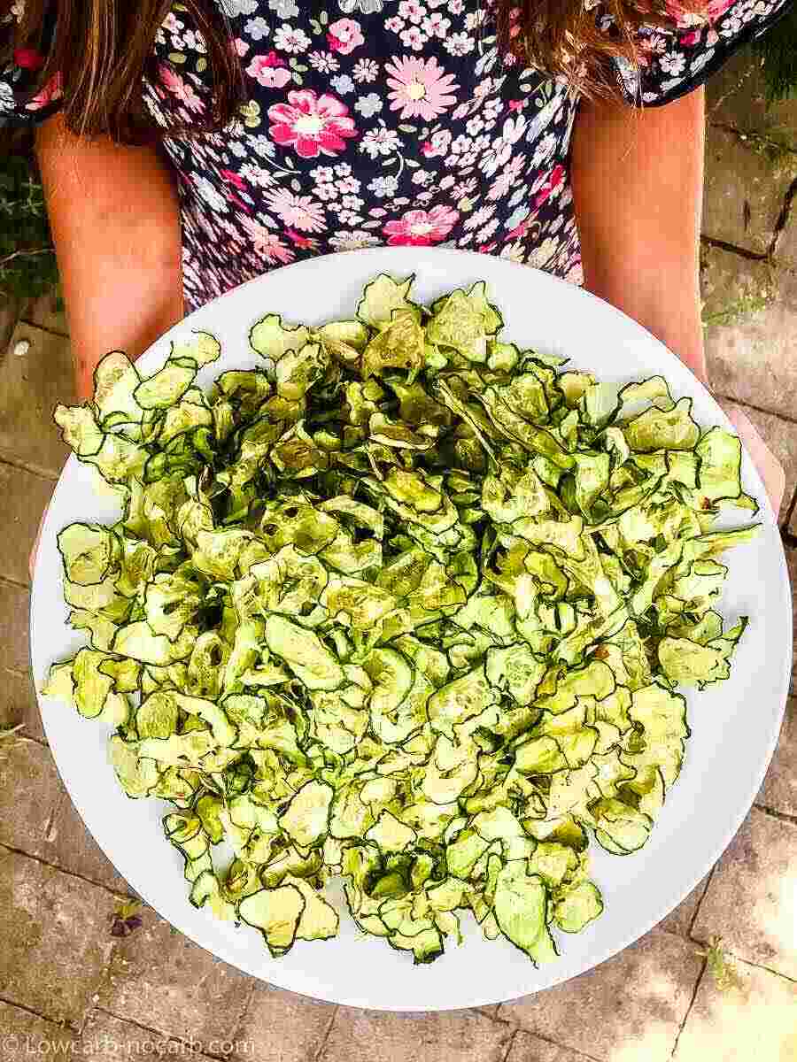 Dehydrated cucumbers on a big plate.