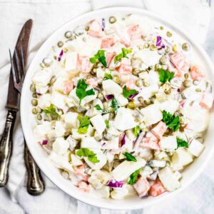 keto Faux potato salad in a bowl.