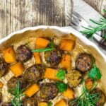 Keto Meatball Casserole with pumpkins.