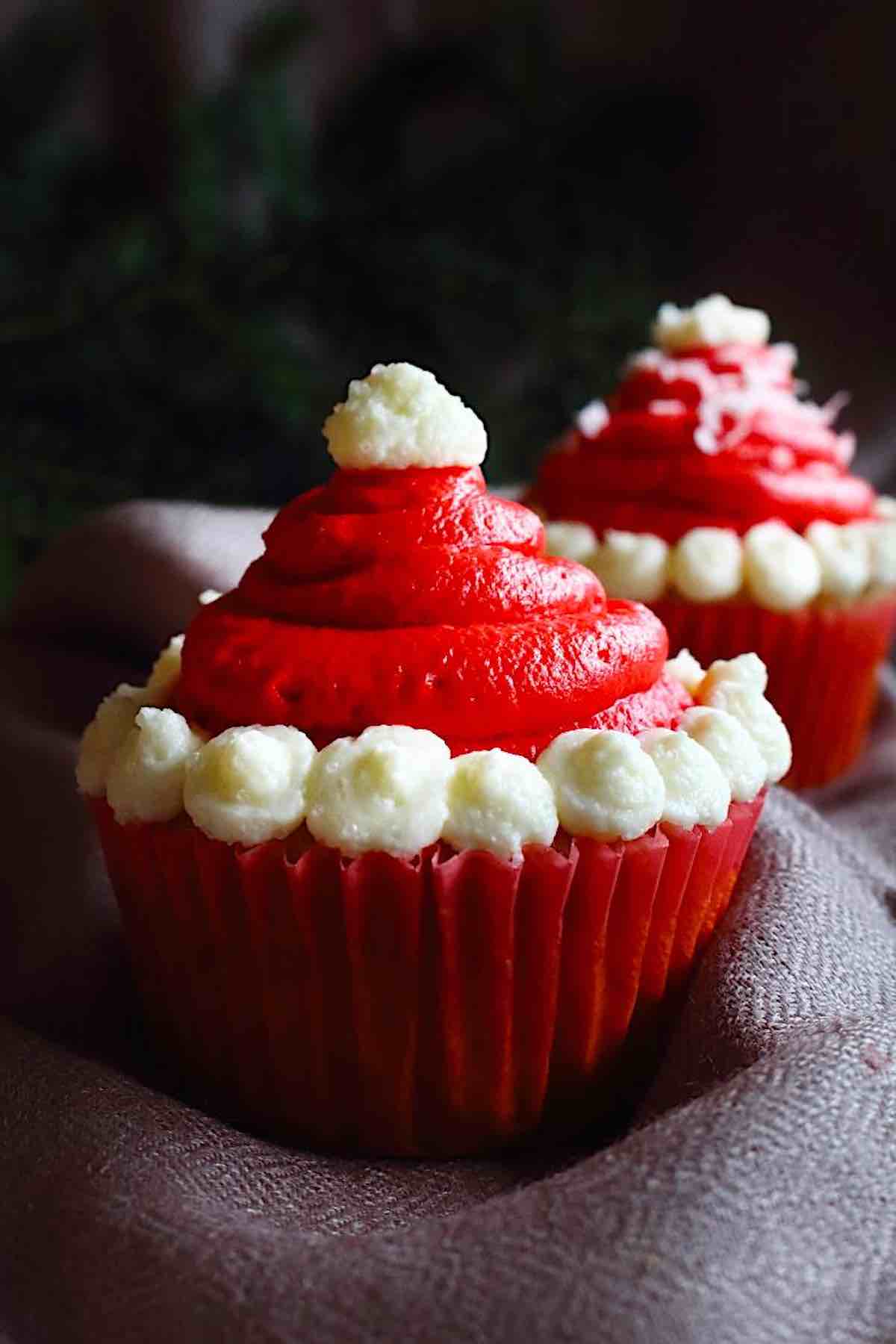 red santa claus hat keto cupcakes.