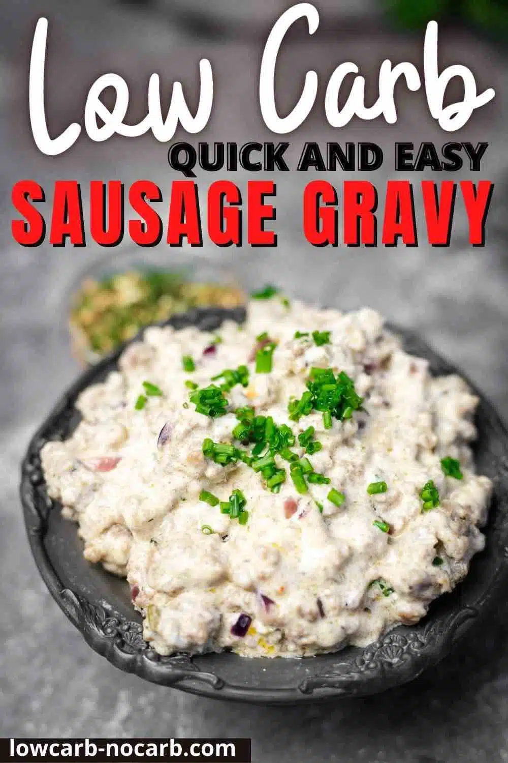 Sausage with Gravy inside a metal sauce bowl.
