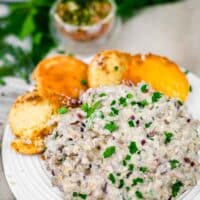 Keto Biscuits and Gravy with chives.