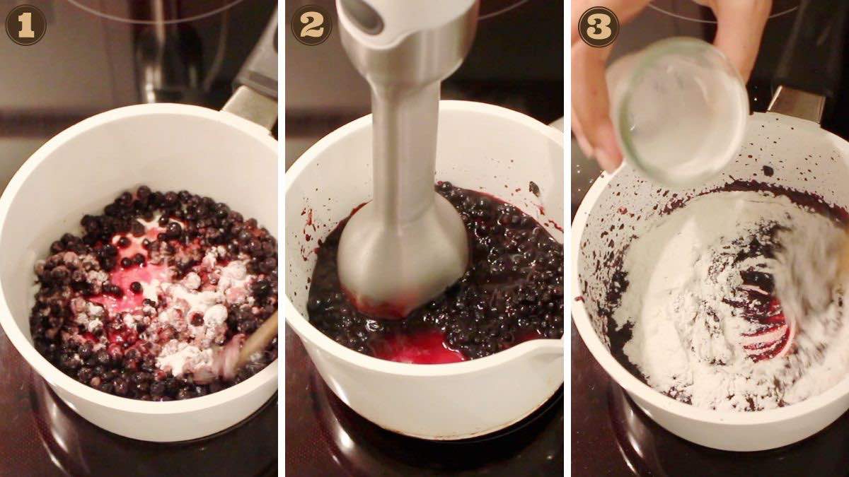 No Bake Blueberry Cheesecake cooking berries.