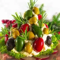 Holiday Cheese Ball Appetizer with vegetables.