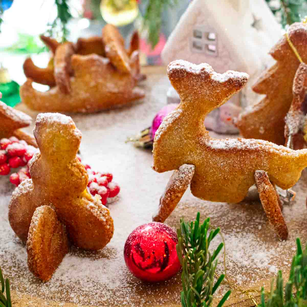 Low carb gingerbread village with decoration.