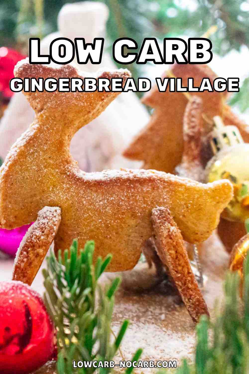 Sugar free gingerbread village set up as a table decoration.