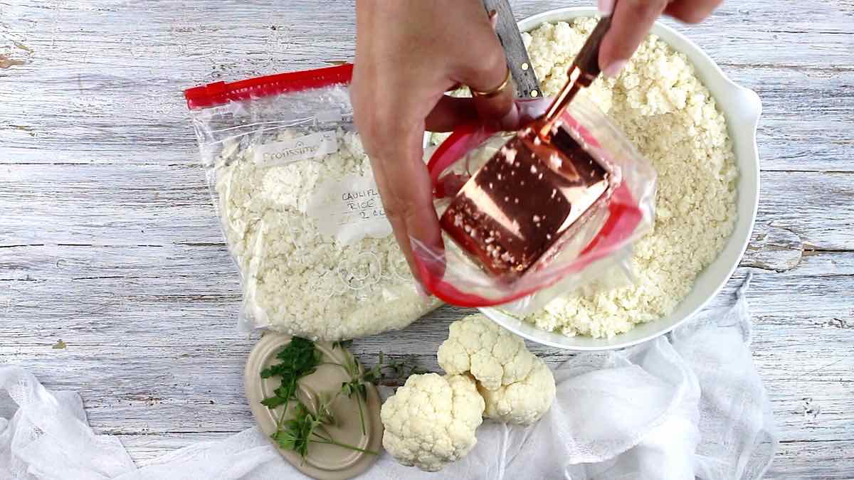 How To Make Cauliflower Rice storing into freezer.