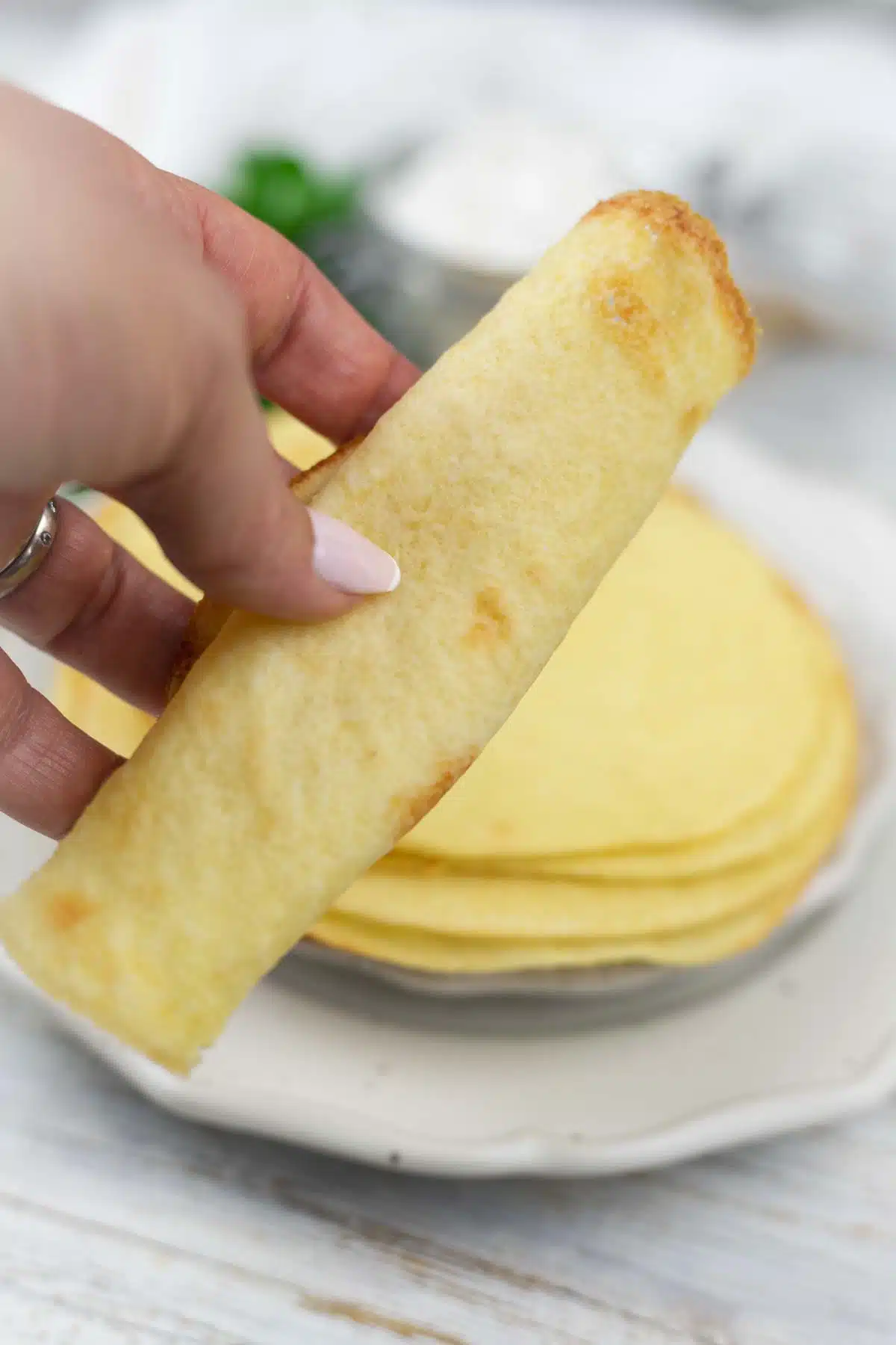 Oven baked tortillas rolled with hand.