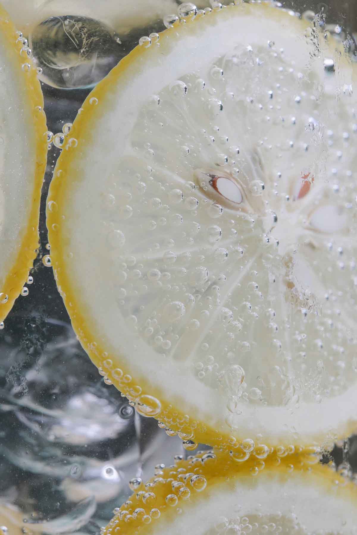 Slice of lemon in the water.